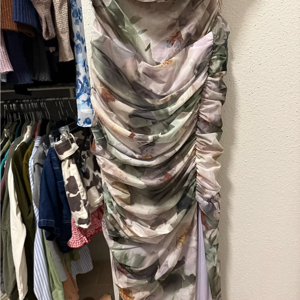 Abercrombie & Fitch Elegant White and Green Floral Dress